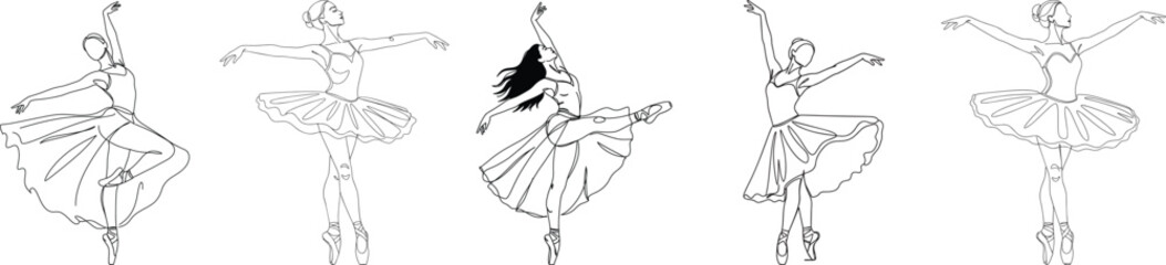 Graceful ballet dancers in elegant, continuous line art performing expressive poses