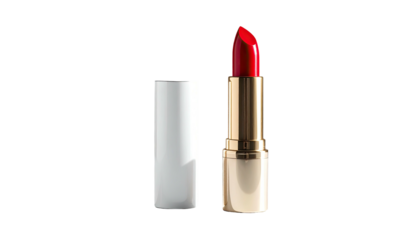 Open red lipstick with white case beside it