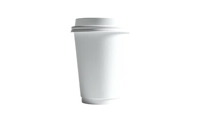 Plain white coffee cup with plastic lid, on black background