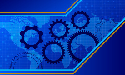 blue high technology cyberspace with cog shape on the world map graphic element