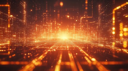 Digital data flowing through abstract circuit board network