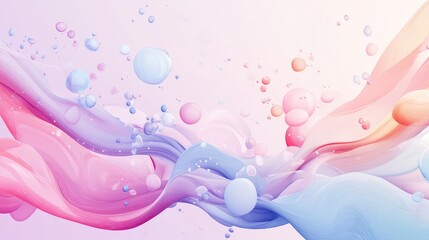 Flowing pastel liquid waves creating abstract background with bubbles