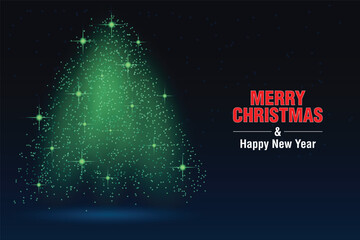 Festive Christmas tree made of sparkling lights with a Merry Christmas message.