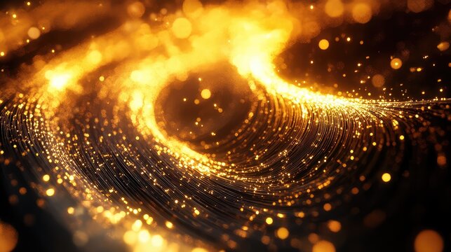 Golden flowing lines creating a swirling bokeh vortex