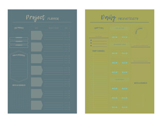 Project Planner.  Minimalist planner template set. Vector illustration.