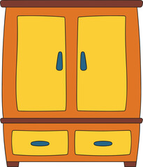 Cartoon Wooden Wardrobe with Yellow Doors and Drawers cabinet furniture