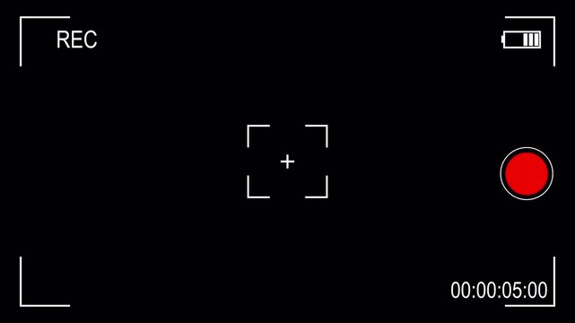 Camera recording screen on black background. Viewfinder camera screen recording animation.
