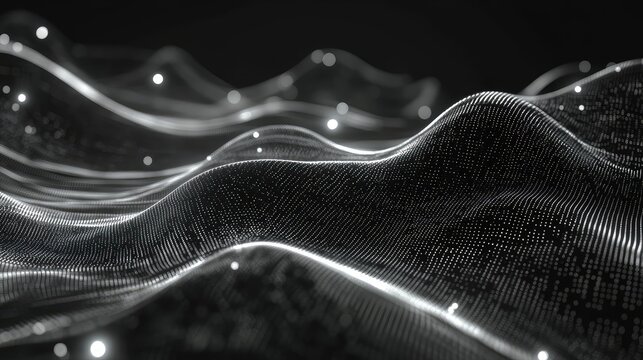 Digital wave particles creating a futuristic data network background