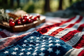 Picnic with American flag during Memorial Day weekend