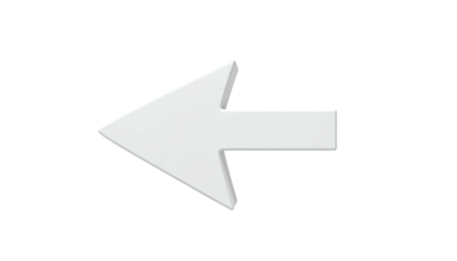 White arrow points left on black, slightly 3D