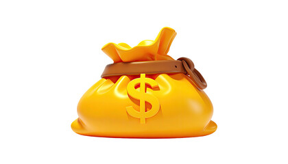 Animated bag of gold with dollar sign, cinched with brown strap