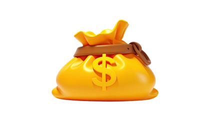 Animated bag of gold with dollar sign, cinched with brown strap