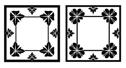 Black and white floral frame design vector graphic illustration
