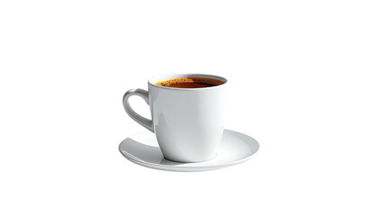 White cup of coffee on saucer, stark background