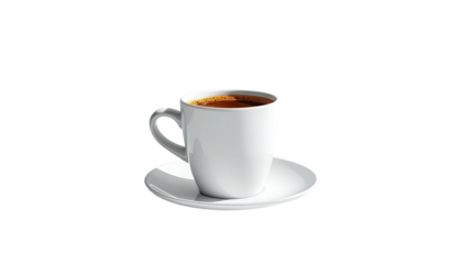 White cup of coffee on saucer, stark background