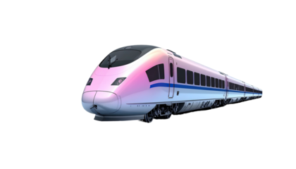 Sleek, modern high-speed train with a pink and white gradient
