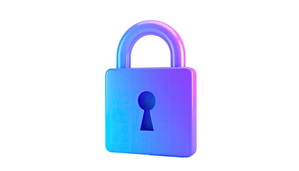 Glossy, gradient blue and pink padlock against a black background
