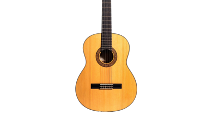 Acoustic guitar with a light wooden top isolated on black