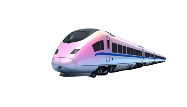 Sleek, modern high-speed train with a pink and white gradient