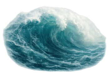 Powerful ocean wave cresting with foamy white water, creating a dynamic surface cutout on a transparent background