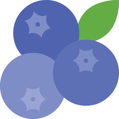 Three Blueberries with a Green Leaf on a Transparent Background Simple Flat Design Healthy Fruit Food