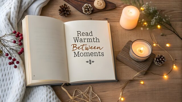 Open Book With Inspirational Quote and Cozy Decor - Powered by Adobe
