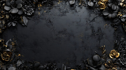Dark wooden gold floral border with gold embedded into a black concrete wall
