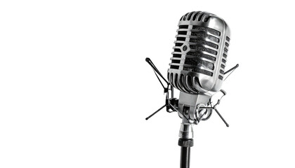 Vintage microphone isolated against a stark, dark background