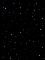 An abstract pattern featuring small colorful glowing dots scattered across a black background