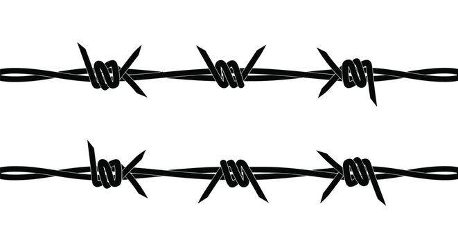 Barbed wire fence black and white security danger sharp protection line
