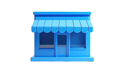 Blue shopfront miniature on black background, simple and clean