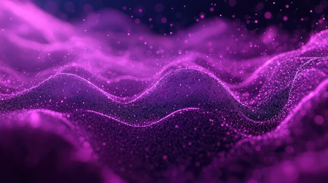 Purple digital wave forming a liquid particle background