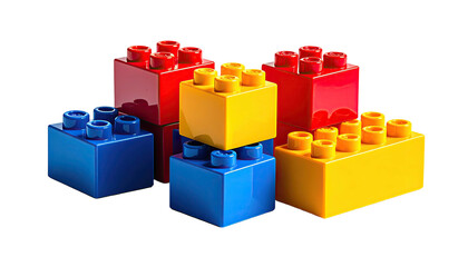 Colorful, stacked construction toy bricks on black background