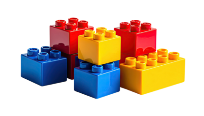 Colorful, stacked construction toy bricks on black background