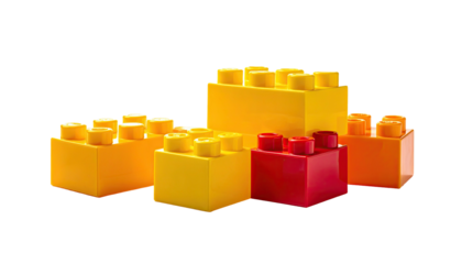 Plastic building blocks, yellow and red