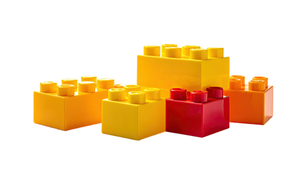 Plastic building blocks, yellow and red