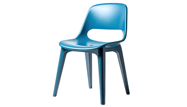 Modern, blue plastic chair against a stark black background - Powered by Adobe