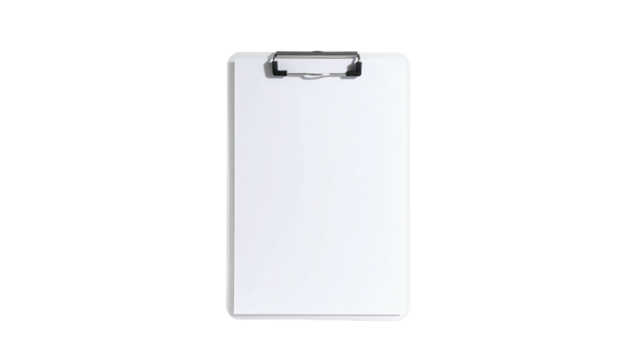 Blank clipboard with a metal clip on black background