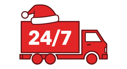 Christmas delivery truck with santa hat open hours service concept