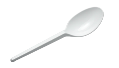 Isolated white plastic spoon against a black background