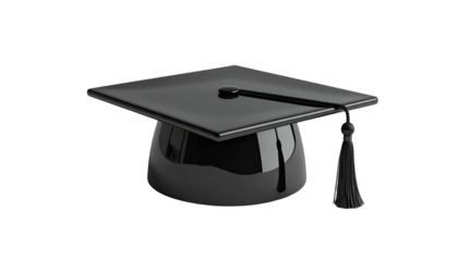 Glossy graduation cap with tassel, isolated on black background