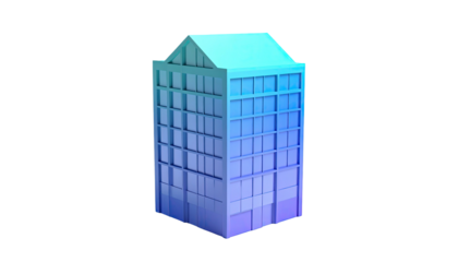Low poly blue building with rectangular windows, angled roof