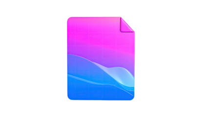 Pink and blue paper icon with curled corner on black ground