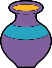 Purple vase with turquoise band and yellow opening container ceramic