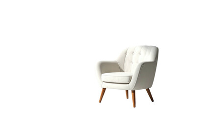 Cream armchair with button tufting, wood legs against dark background