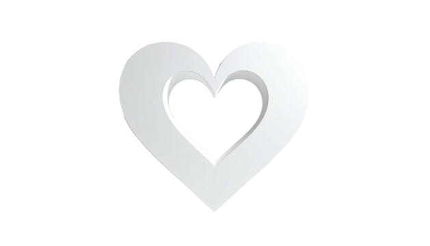 3D heart shape with cutout center, white & shadowed
