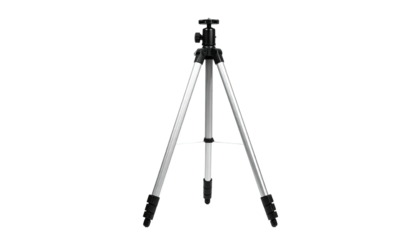 Silver tripod stands centered against a stark black backdrop