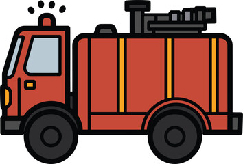 Red cartoon fire truck with black wheels and yellow accents Keywords: fire truck, fire engine