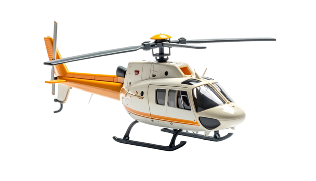 Sleek white/orange helicopter against a dark background