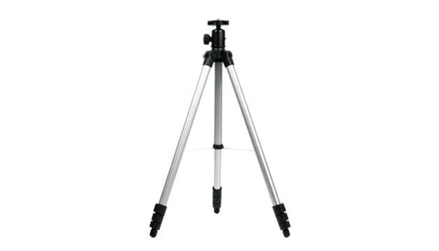 Silver tripod stands centered against a stark black backdrop